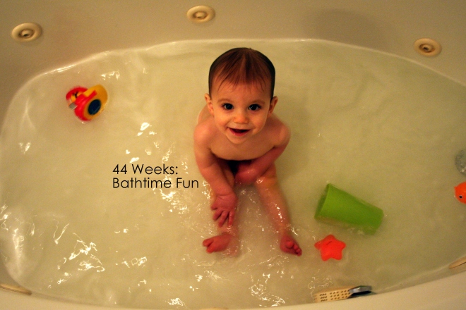 44 weeks bathtime fun